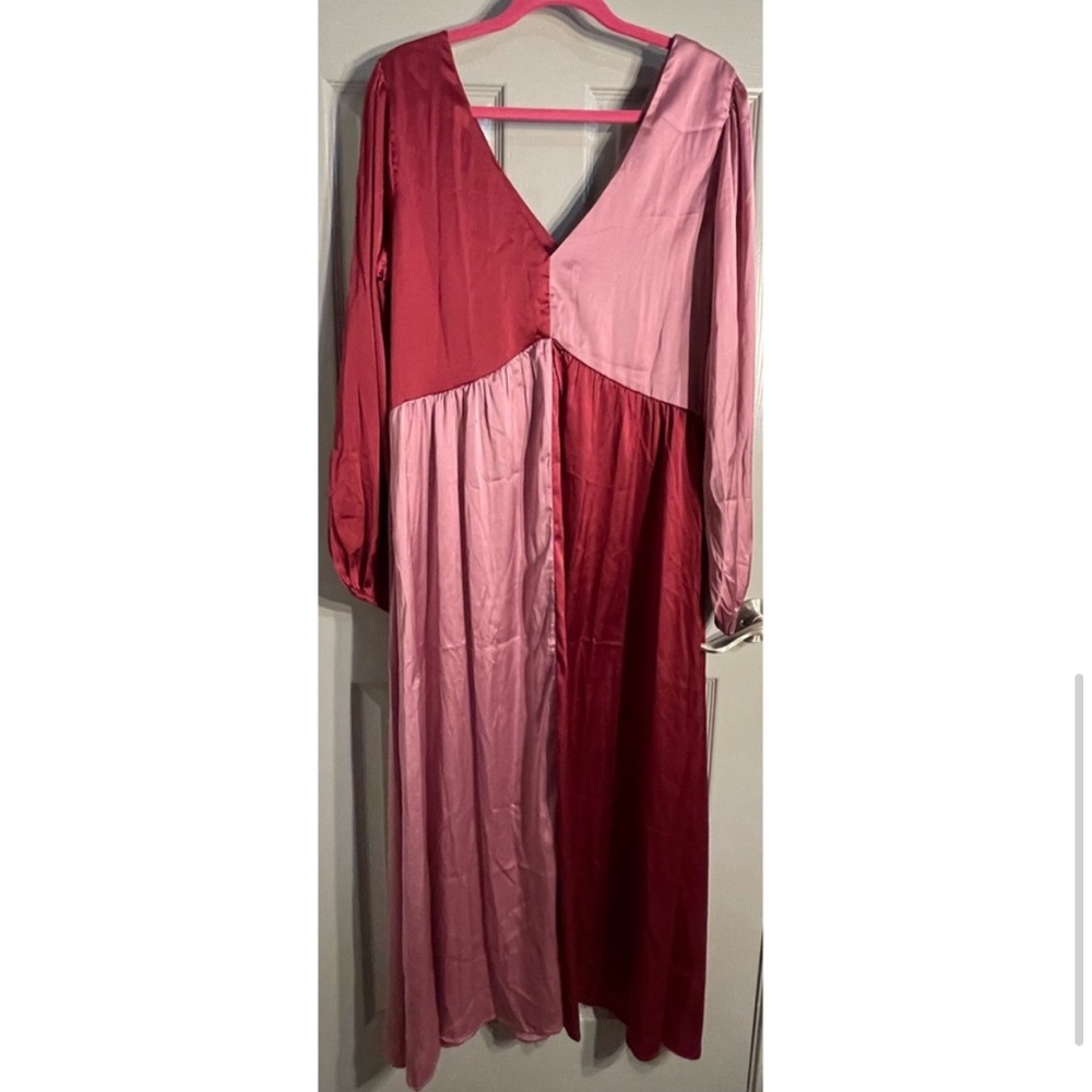 Anthropologie Two-Tone Satin Maxi Dress in Rose and Blush - Picture 6 of 12